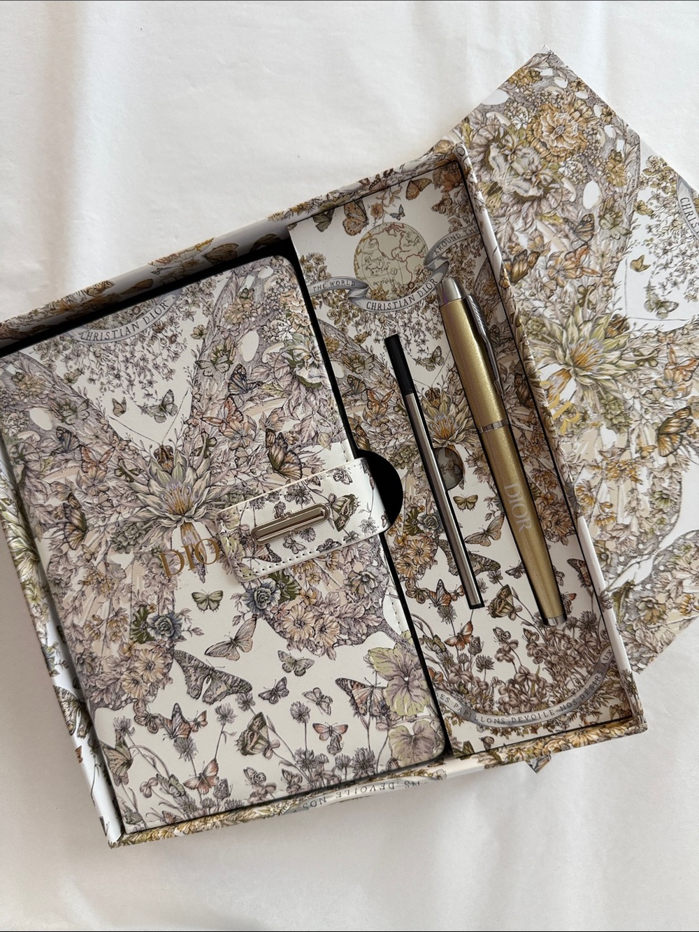 GWP Dior Floral Butterfly Notebook & Gold Pen Set